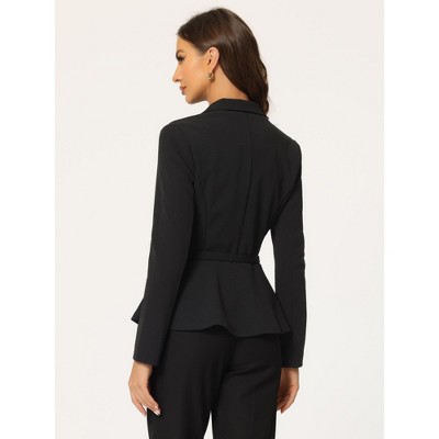 Allegra K Women's Vintage Ruffle Hem Belted Notched Lapel Office Work Blazers X-Small Black — фото 3