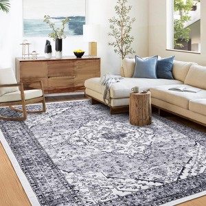 Oriental Vintage Area Rug - Washable Non-Slip Ultra-Thin No-Shedding Carpet, Distressed Print Indoor Rug for Nursery Playroom Dining Room Office - 1 of 4