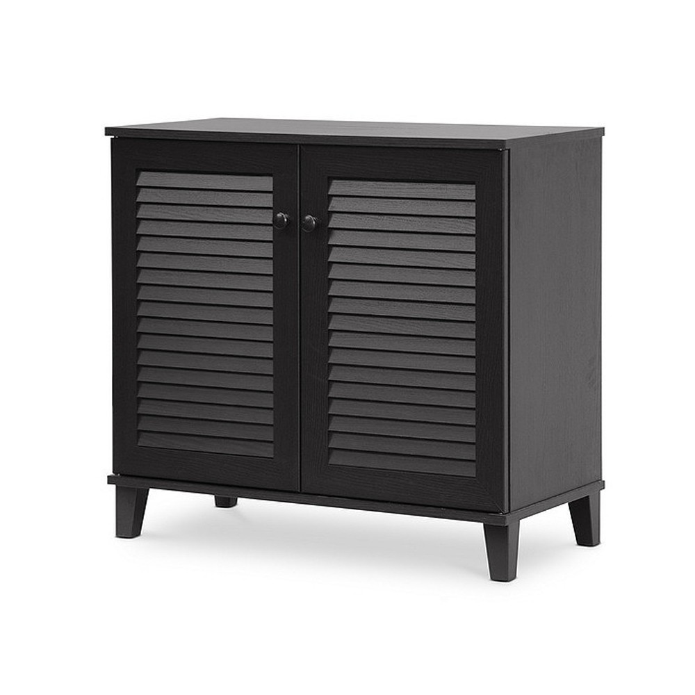 Baxton Studio Coolidge Shoe - Storage Cabinet - Espresso: Wood Composite, Freestanding Organizer for 16 Pairs