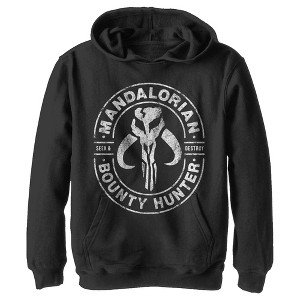 Boy's Star Wars The Mandalorian Seek & Destroy Stamp Pull Over Hoodie - 1 of 3