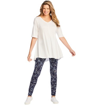 Woman Within Plus Size Elbow Sleeve V-Neck Fit And Flare Tunic