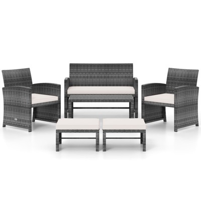 Tangkula Set Of 6 Patio Furniture Outdoor Sectional Conversation PE Rattan Sofa Set