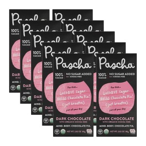 Pascha 100% Cacao No Sugar Added With Cocoa Nibs Dark Chocolate Bar - Case of 10/2.82 oz - 1 of 4