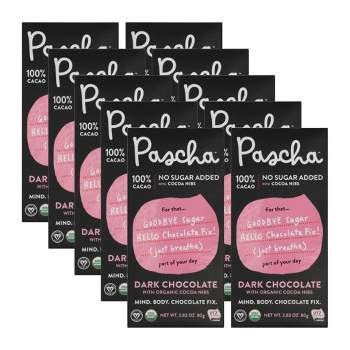 Pascha 100% Cacao No Sugar Added With Cocoa Nibs Dark Chocolate Bar - Case of 10/2.82 oz