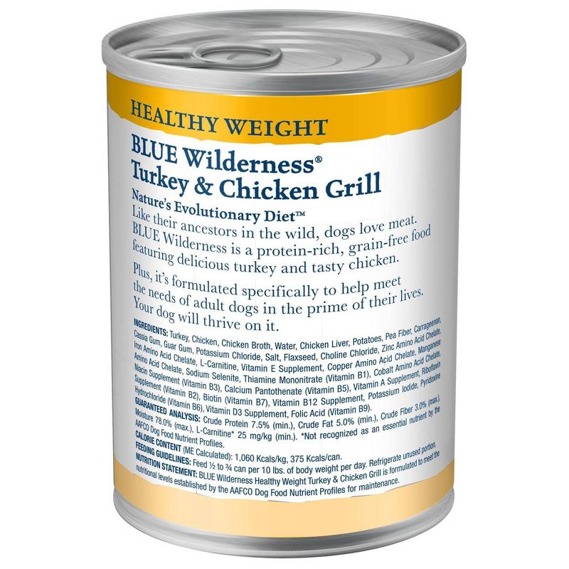 Blue Buffalo Wilderness High Protein Natural Adult Healthy Weight Wet Dog Food Turkey &#38; Chicken Grill - 12.5oz, 3 of 7