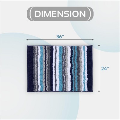 Luxurious 24" x 36" Blue & Gray Polyester Tufted Bath Rug