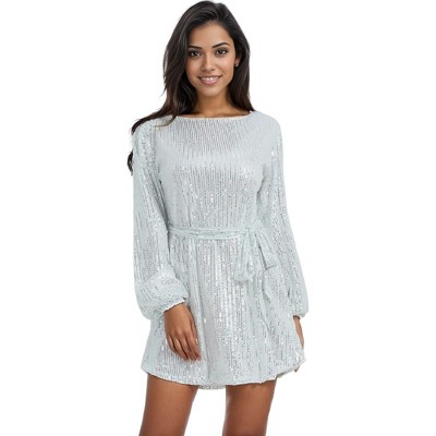 Anna-kaci Women's Sparkly Sequins Long Bishop Sleeve Crew Neck