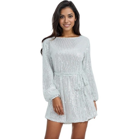 Anna-kaci Women's Sparkly Sequins Long Bishop Sleeve Crew Neck Tunic ...