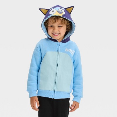 Toddler Boys Bluey Faux Shearling Hood Cosplay Fleece Zip Up Sweatshirt Blue 12M