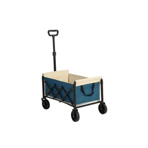 VisioGear Outdoor Serving Carts, Portable Folding Beach Wagons with Wheels, Collaspible Cart with Handle, Blue, 25.98"*16.14"*31.1" - 1 of 4