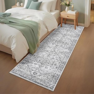 Kitchen Runner Rug 2x6 Floral Bathroom Rug Vintage Soft Non Slip Hallway Runner Washable Retro Accent Low Pile Area Rug Carpet, Light Grey - 1 of 4