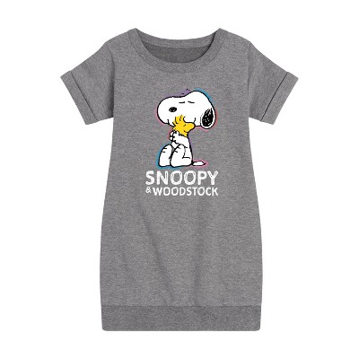 - Peanuts - Snoopy And Woodstock Graphic Short Sleeve Fleece Dress