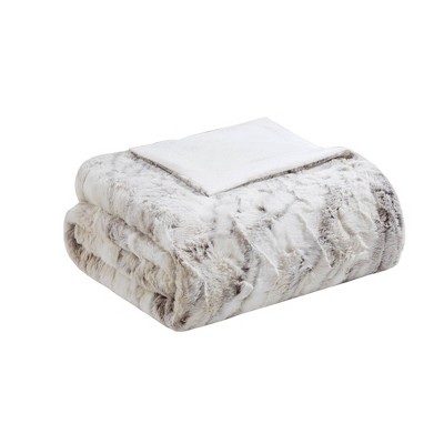 60"x70" Oversized Aina Faux Fur Throw Blanket Natural - Madison Park