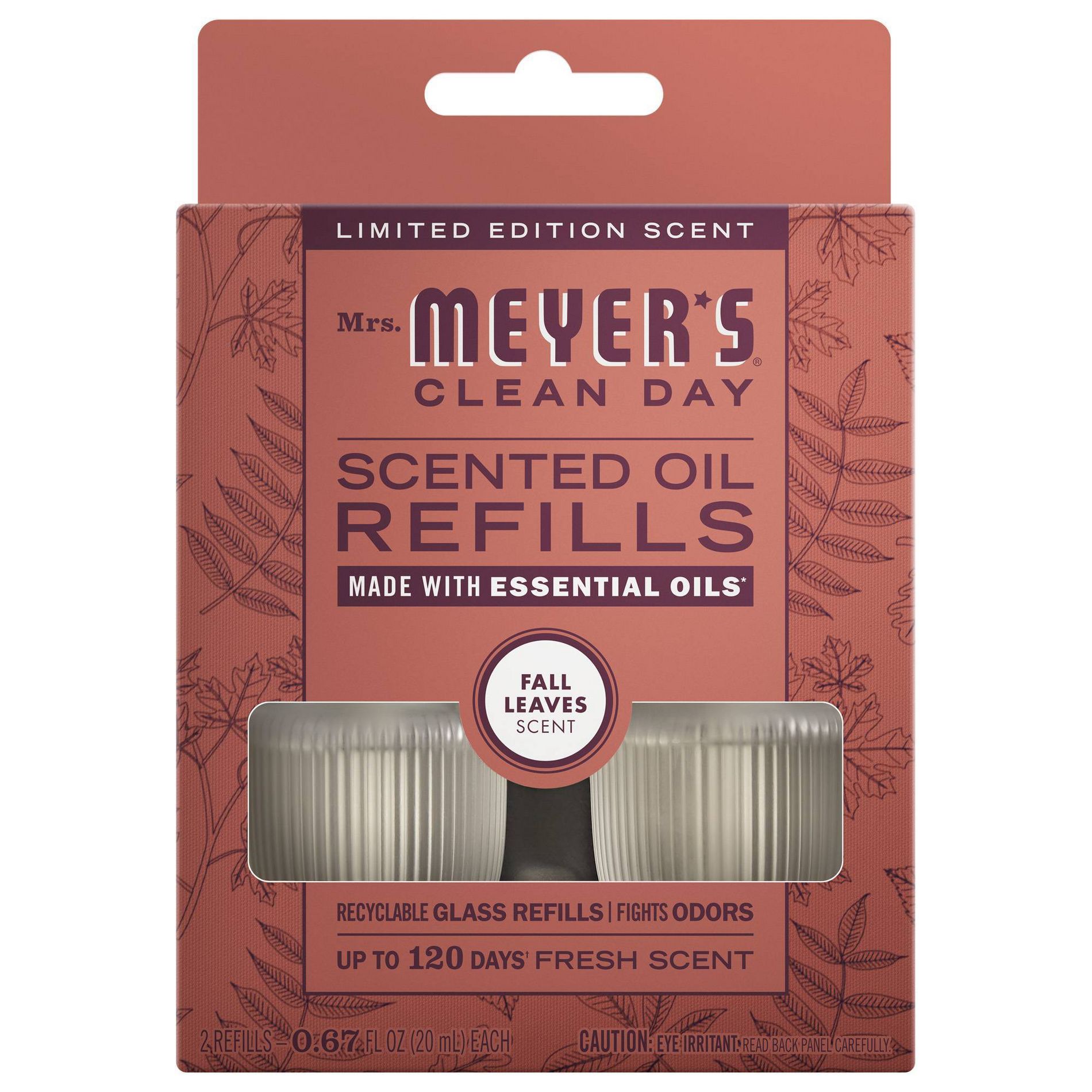 Mrs. Meyer's Clean Day Premium Scented Oil Plug-In Diffuser Air Freshener Refills - Fall Leaves - 0.67 fl oz/2pk