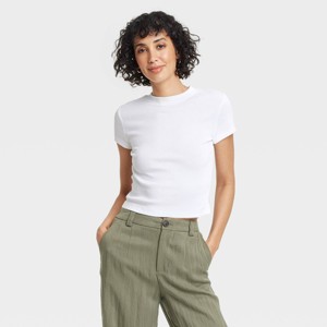 Women's Slim Fit Short Sleeve Cropped Ribbed T-Shirt - A New Day™ - 1 of 4