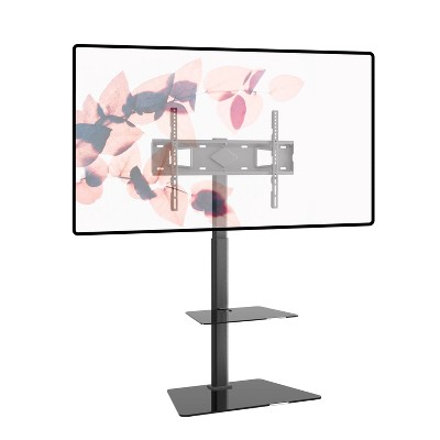 Black Adjustable TV Floor Stand with Mount and Glass Shelves