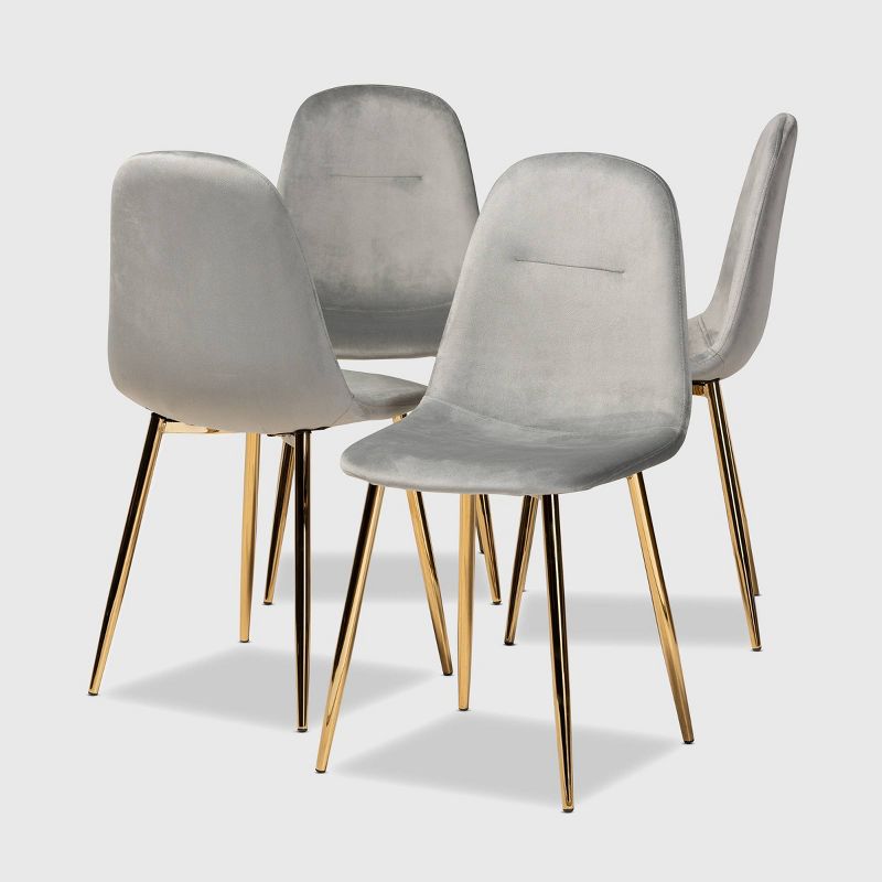 Set of 4 Elyse Velvet Upholstered Metal Dining Chairs - Baxton Studio, 1 of 9