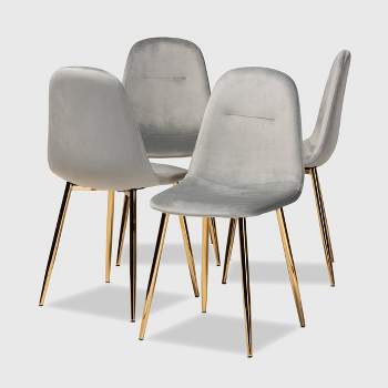 Set of 4 Elyse Velvet Upholstered Metal Dining Chairs - Baxton Studio