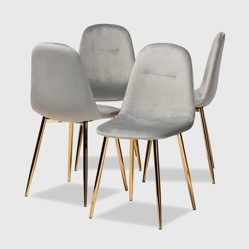 Set Of 4 Elyse Velvet Upholstered Metal, Grey Velvet Dining Chairs Set Of 4