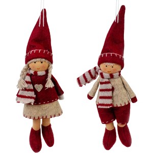 Northlight Set of 2 Boy and Girl Hanging Doll Christmas Ornaments 8" - 1 of 4