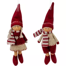 Northlight Set of 2 Boy and Girl Hanging Doll Christmas Ornaments 8"