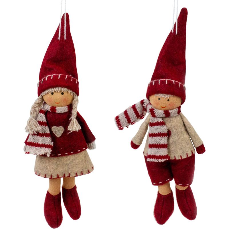 Northlight Set of 2 Boy and Girl Hanging Doll Christmas Ornaments 8", 1 of 6