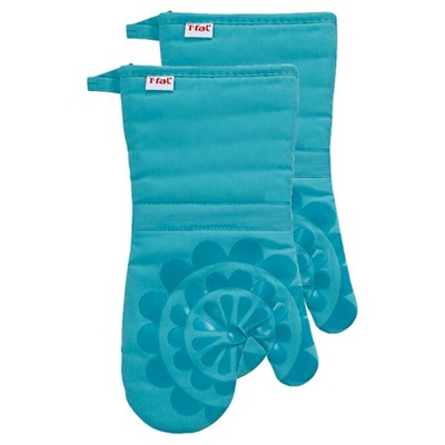 2pk 13"x13" Medallion Silicone Oven Mitt Teal - T-Fal