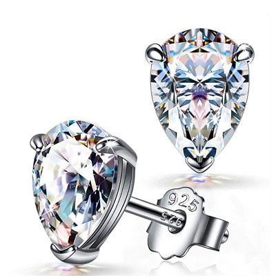 Paaaawaters 925 Sterling Silver Pear Shape 5A Cubic Zirconia Stud Earring