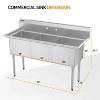 winado 60 in. 3 Compartment 304 Stainless Steel Sink With Backsplash - 2 of 4