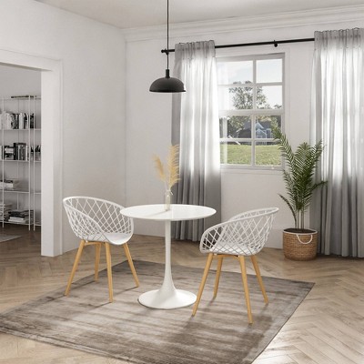 34" Modern Round Wood & Metal Dining Table in High Gloss White