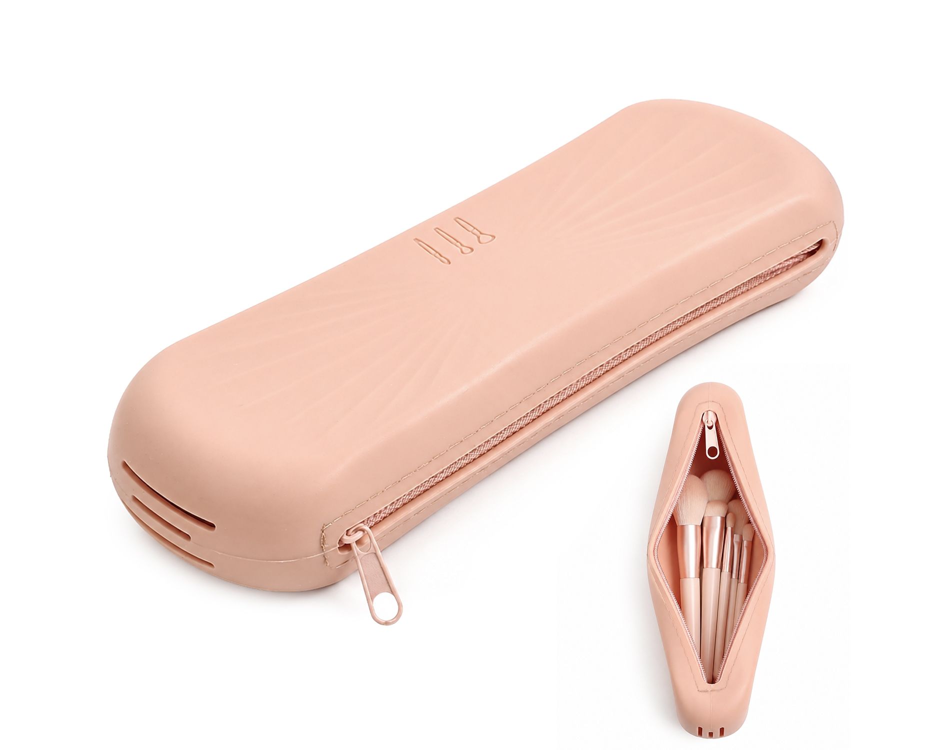Mber Makeup Brush Bag, Zipper Makeup Brush Case, Silicone Makeup Brush Holder Travel Makeup Bag for Brushes, Travel Size Makeup Brush Pouch, Khaki