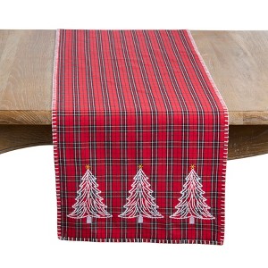 Saro Lifestyle Plaid Christmas Tree Table Runner, Red, 16
