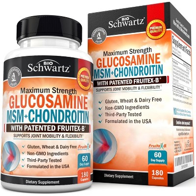 Glucosamine MSM + Chondroitin, Maximum Strength Supplement with Collagen Peptides for Joint Mobility and Flexibility, Bioschwartz
