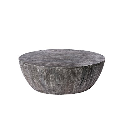 The Urban Port 36" Round Drum Shaped Handcrafted Mango Wood Coffee Table Sandblasted Black