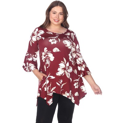 Women's Plus Size Floral Printed Blanche Tunic Top with Pockets - White Mark