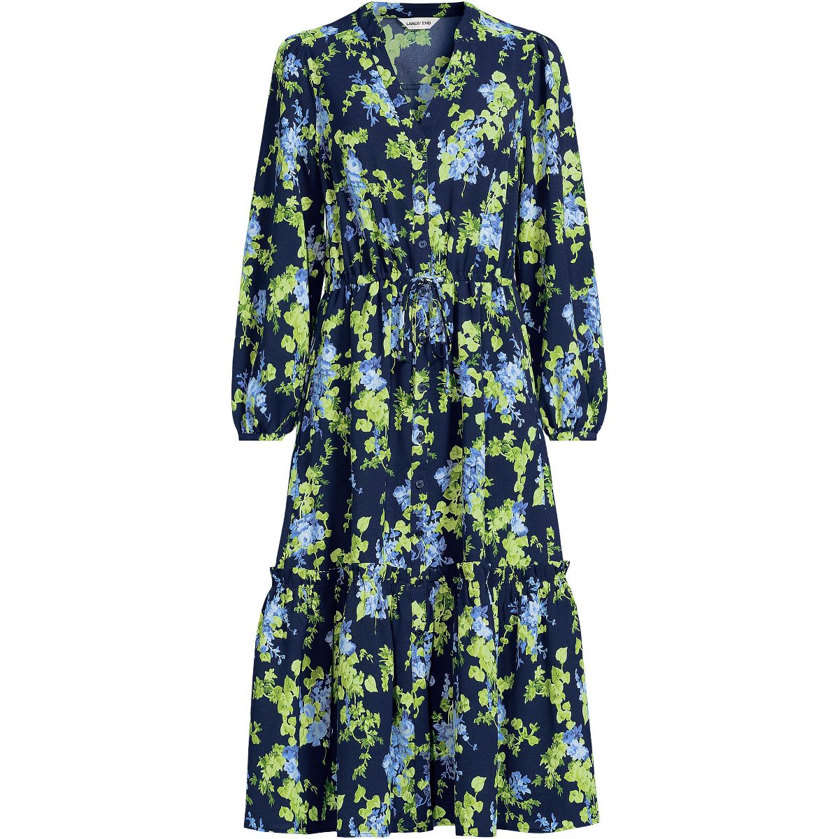Lands' End Women's Bracelet Button Front Midi Dress - thumbnail 3