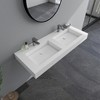 47 x 19 in. Solid Surface Wall Mount or Countertop Bathroom Double Vessel Sink with Faucet Holes in Matte White - 4 of 4