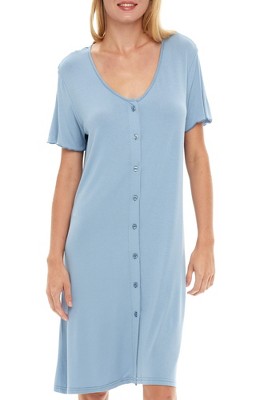 ADR Women's Soft Knit Night Shirt, Short Sleeve Button Down Nightgown V-Neck Pajama Top