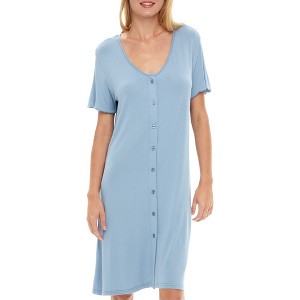 ADR Women's Soft Knit Night Shirt, Short Sleeve Button Down Nightgown V-Neck Pajama Top - 1 of 4