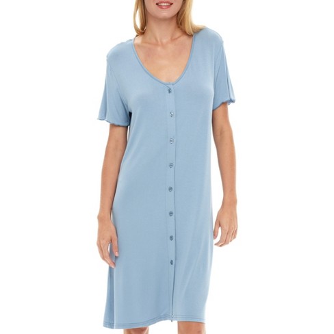 Adr Women's Knit Sleep Shirt, Short Sleeve Nightshirt, Lightweight Button  Down Pajama Top Faded Denim X Small : Target