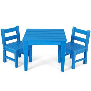 Costway 3PCS Kids Table & 2 Chairs Set Outdoor Heavy-Duty All-Weather Activity Table Set