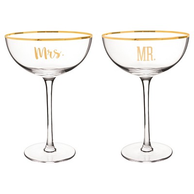 2ct "Mr. & Mrs." Gold Rim Coupe Flutes