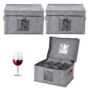 Orieon 3-Pack Stemware Storage Boxes with Dividers, Felt Wine Glass Organizer with Lids & Handles, Grey. - 1 of 4