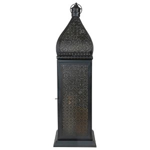 Northlight 30.5" Black and Gold Moroccan Style Pillar Candle Floor Lantern - 1 of 4