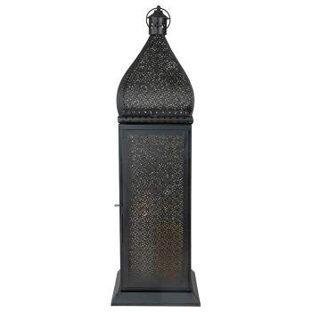 Northlight 30.5" Black and Gold Moroccan Style Pillar Candle Floor Lantern