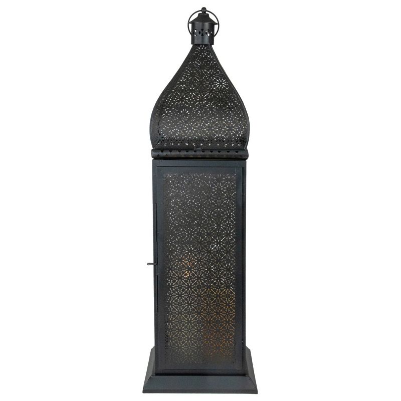 Northlight 30.5" Black and Gold Moroccan Style Pillar Candle Floor Lantern, 1 of 5