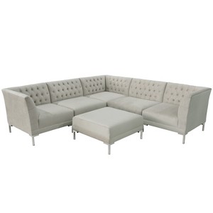 6pc Audrey Diamond Tufted Sectional Light Gray Velvet and Silver Metal Y Legs - Cloth & Co.