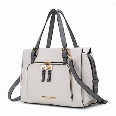 MKF Collection Elise Vegan Leather Color-block Women’s Satchel Bag by Mia K - White Grey