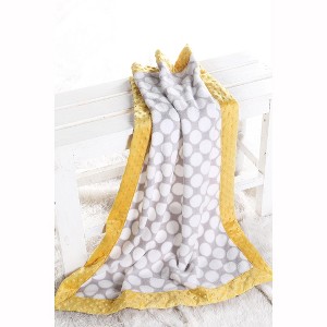 Bacati - Grey Dots with Solid Border Blanket (Grey Dots/Yellow Border) - 1 of 4