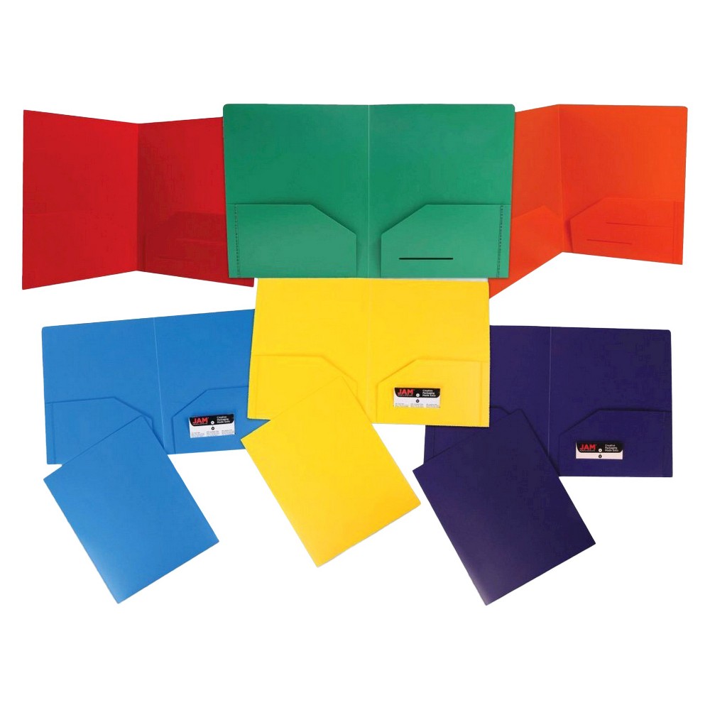 Photos - File Folder / Lever Arch File JAM 6pk 2 Pocket Heavy Duty Plastic Folders - Primary Colors: Multicolor Stationery with Internal Pockets, 100 Sheet Capacit